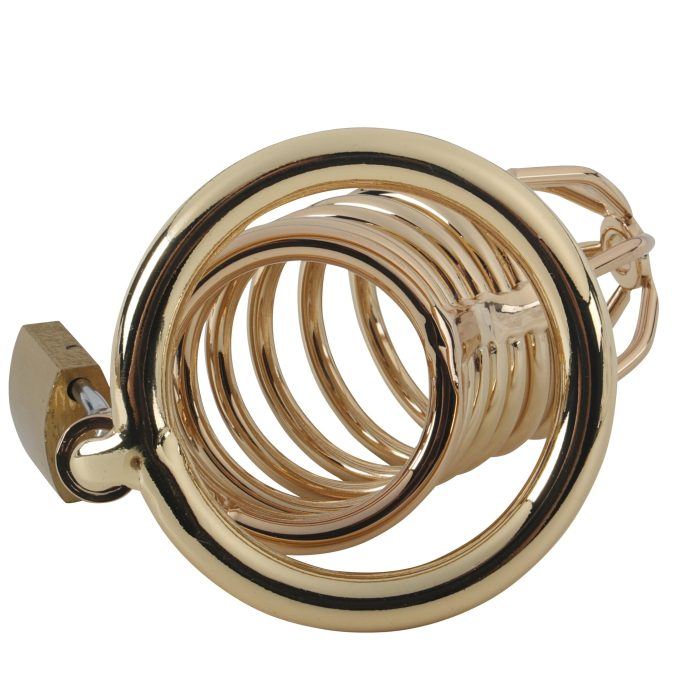 Banoch Cockcage Goud metaal Chastity Cage met 3 ringen 40 mm, 45 mm & 50 mm (8) Banoch Cockcage Goud metaal Chastity Cage met 3 ringen 40 mm, 45 mm & 50 mm (8)