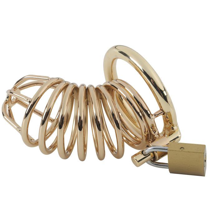 Banoch Cockcage Goud metaal Chastity Cage met 3 ringen 40 mm, 45 mm & 50 mm (9) Banoch Cockcage Goud metaal Chastity Cage met 3 ringen 40 mm, 45 mm & 50 mm (9)