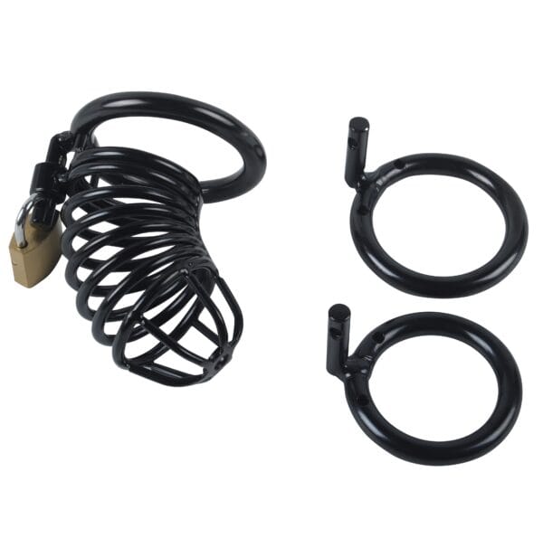 Banoch Cockcage Zwart metaal Chastity Cage met 3 ringen 40 mm, 45 mm & 50 mm (11)