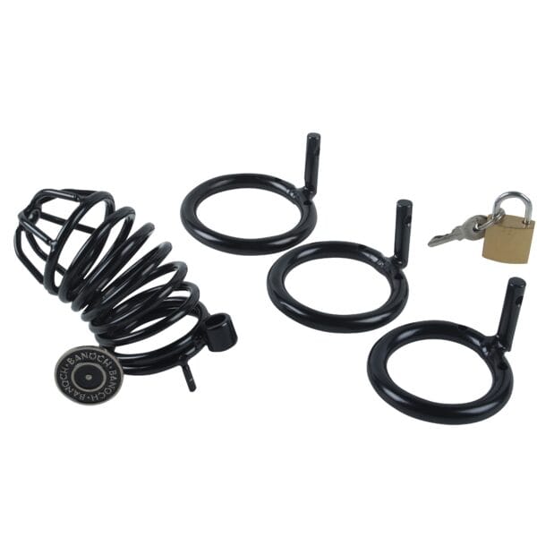 Banoch Cockcage Zwart metaal Chastity Cage met 3 ringen 40 mm, 45 mm & 50 mm (3)