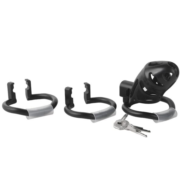 Banoch Cockcage resin zwart 3 scharnierende ringen 45 mm, 50 mm & 55 mm (1)