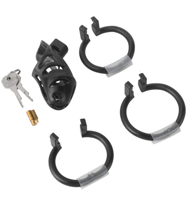 Banoch Cockcage resin zwart 3 scharnierende ringen 45 mm, 50 mm & 55 mm (2)