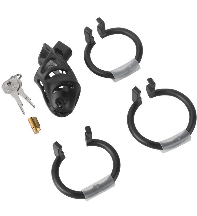 Banoch Cockcage resin zwart 3 scharnierende ringen 45 mm, 50 mm & 55 mm (2)
