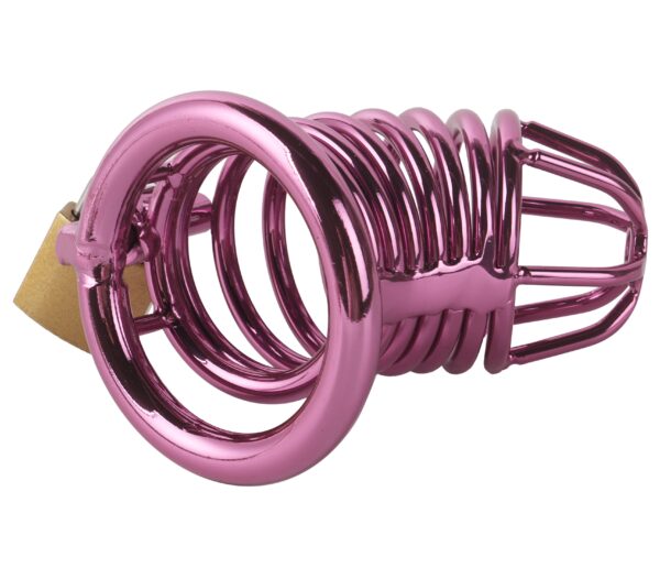 Banoch Cockcage roze metaal Chastity Cage met 3 ringen 40 mm, 45 mm & 50 mm (2)