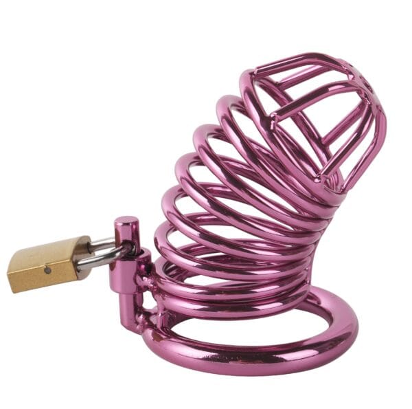 Banoch Cockcage roze metaal Chastity Cage met 3 ringen 40 mm, 45 mm & 50 mm (3)