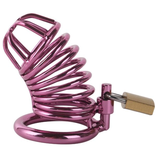 Banoch Cockcage roze metaal Chastity Cage met 3 ringen 40 mm, 45 mm & 50 mm (5)