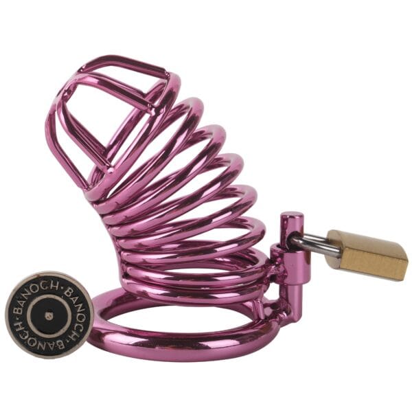 Banoch Cockcage roze metaal Chastity Cage met 3 ringen 40 mm, 45 mm & 50 mm (6)