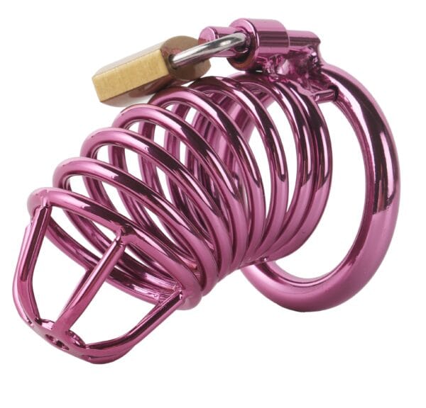 Banoch Cockcage roze metaal Chastity Cage met 3 ringen 40 mm, 45 mm & 50 mm (7)