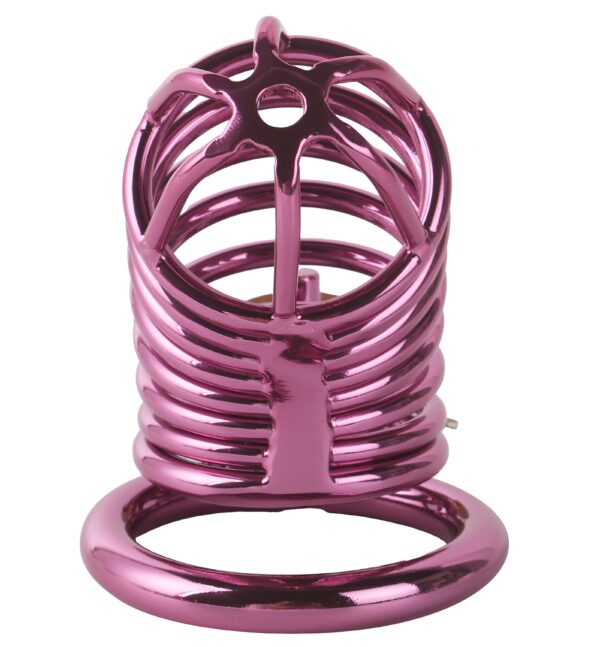 Banoch Cockcage roze metaal Chastity Cage met 3 ringen 40 mm, 45 mm & 50 mm (8)